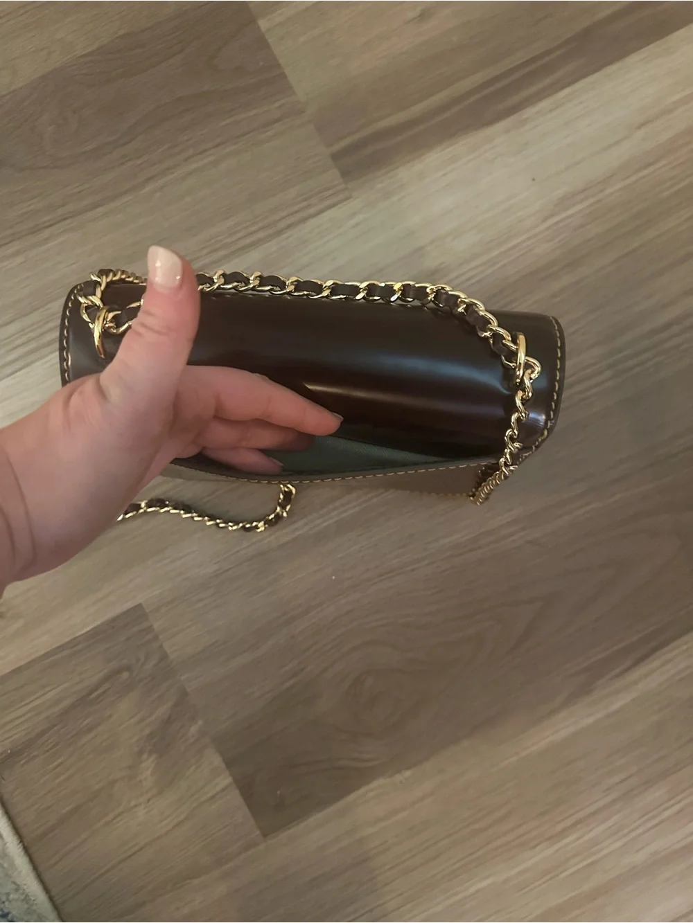 Tory Burch Dark Brown Leather Crossbody with Gold Chain